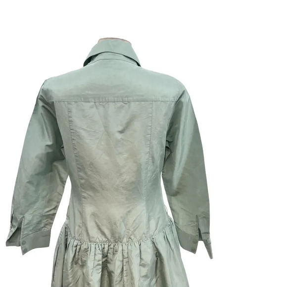 Rickie Freeman for Teri Jon Teal Blue Green Drop Waist Shirtdress Silk Size‎ 10 - Picture 10 of 13
